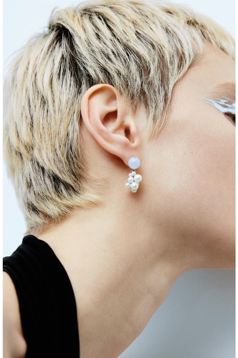 Blue Lace Agate & Freshwater Pearl Drop Earrings, Alternate, color, BLUE LACE-SILVER PLATE