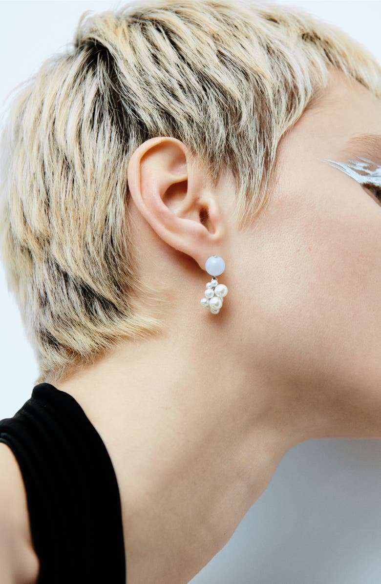 COMPLETEDWORKS Blue Lace Agate & Freshwater Pearl Drop Earrings, Alternate, color, Blue Lace Silver Plated