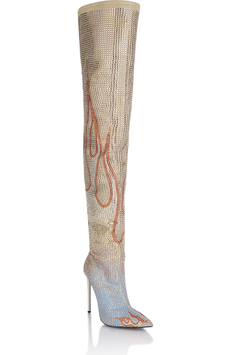 PHILIPP PLEIN Suede Strass Boots Hi-Heels Overknees Flame Women, Main, color, Beige