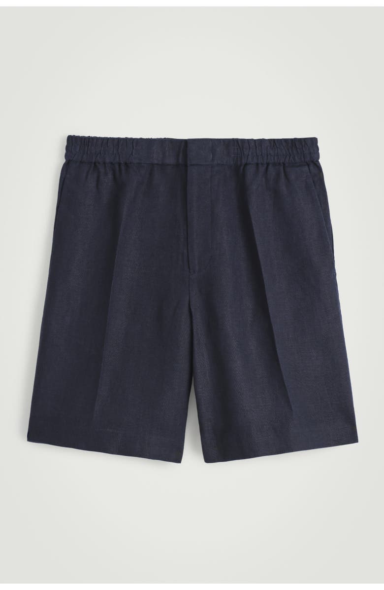 COS Elasticated Linen Shorts, Alternate, color, Blue