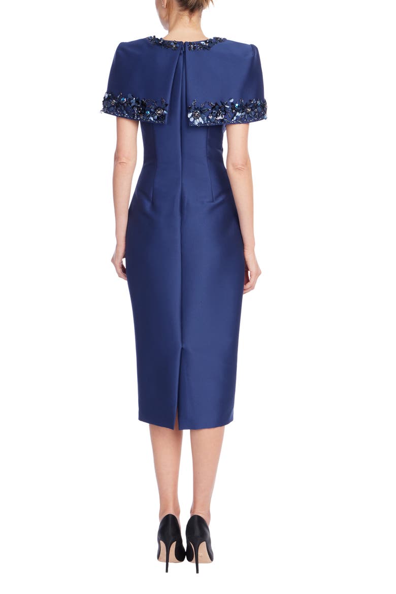 Beaded Capelet Cocktail Dress, Alternate, color, ADMIRAL