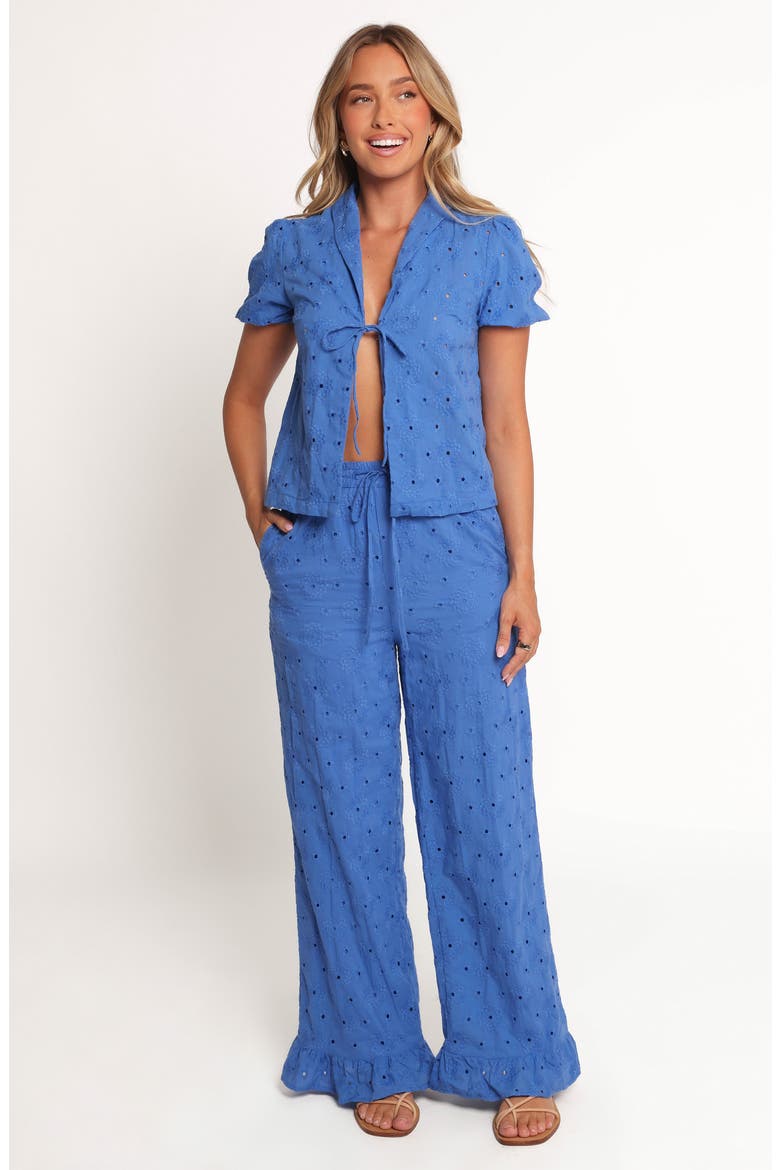 Ksenia Eyelet Embroidered Tie Front Cotton Top, Alternate, color, COBALT