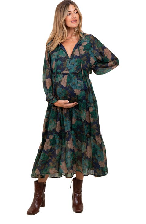 Floral Chiffon Ruffle Tiered Midi Dress