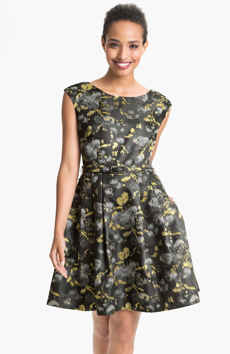 Eliza J Cap Sleeve Jacquard Fit & Flare Dress, Main, color,