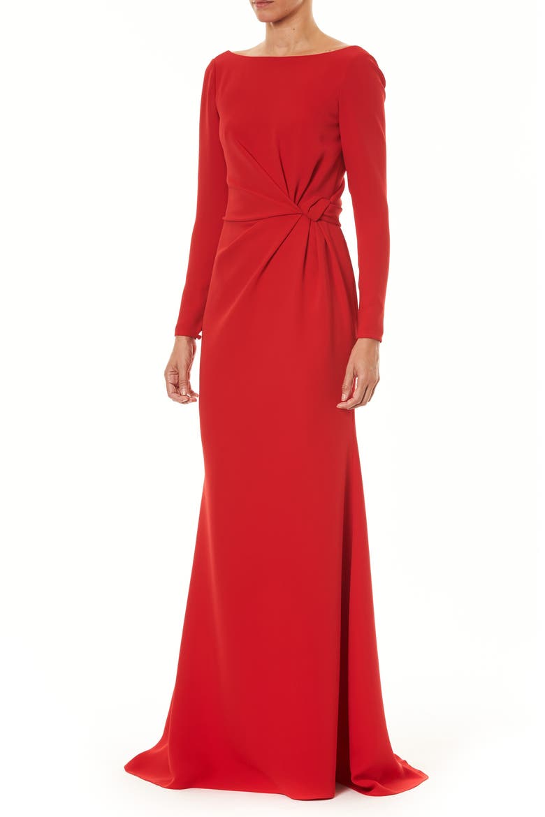 Knot Long Sleeve Silk Column Gown, Alternate, color, IMPERIAL RED