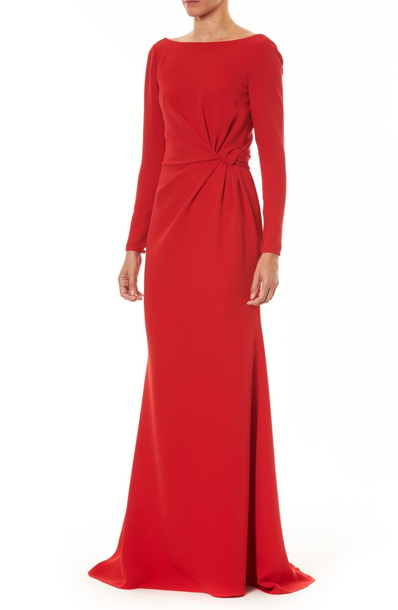 Carolina Herrera Knot Long Sleeve Silk Column Gown, Alternate, color, 