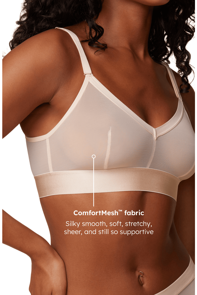 Comfort Mesh Triangle Bralette, Alternate, color, Pearl