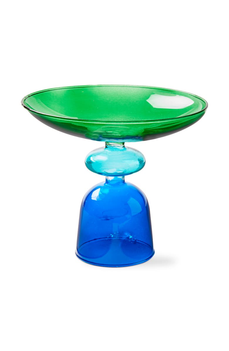 tag Mira Pedestal Decorative Dish Blue Multi Borosilicate Glass 6x6x1.97 in, Main, color, Blue