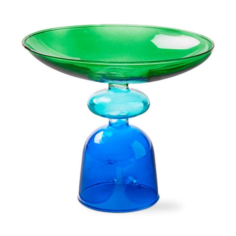 Mira Pedestal Decorative Dish Blue Multi Borosilicate Glass 6x6x1.97 in