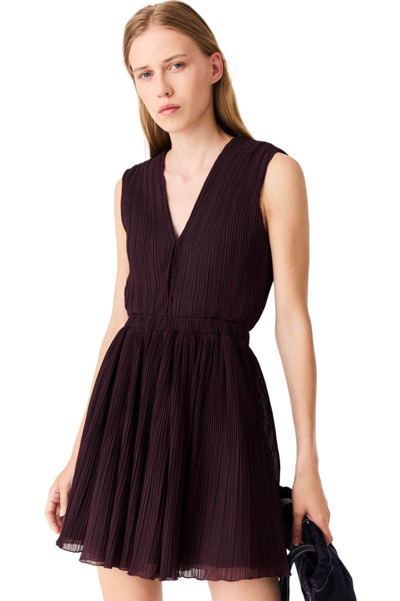 Short pleated skater dress, Alternate, color, Eggplant