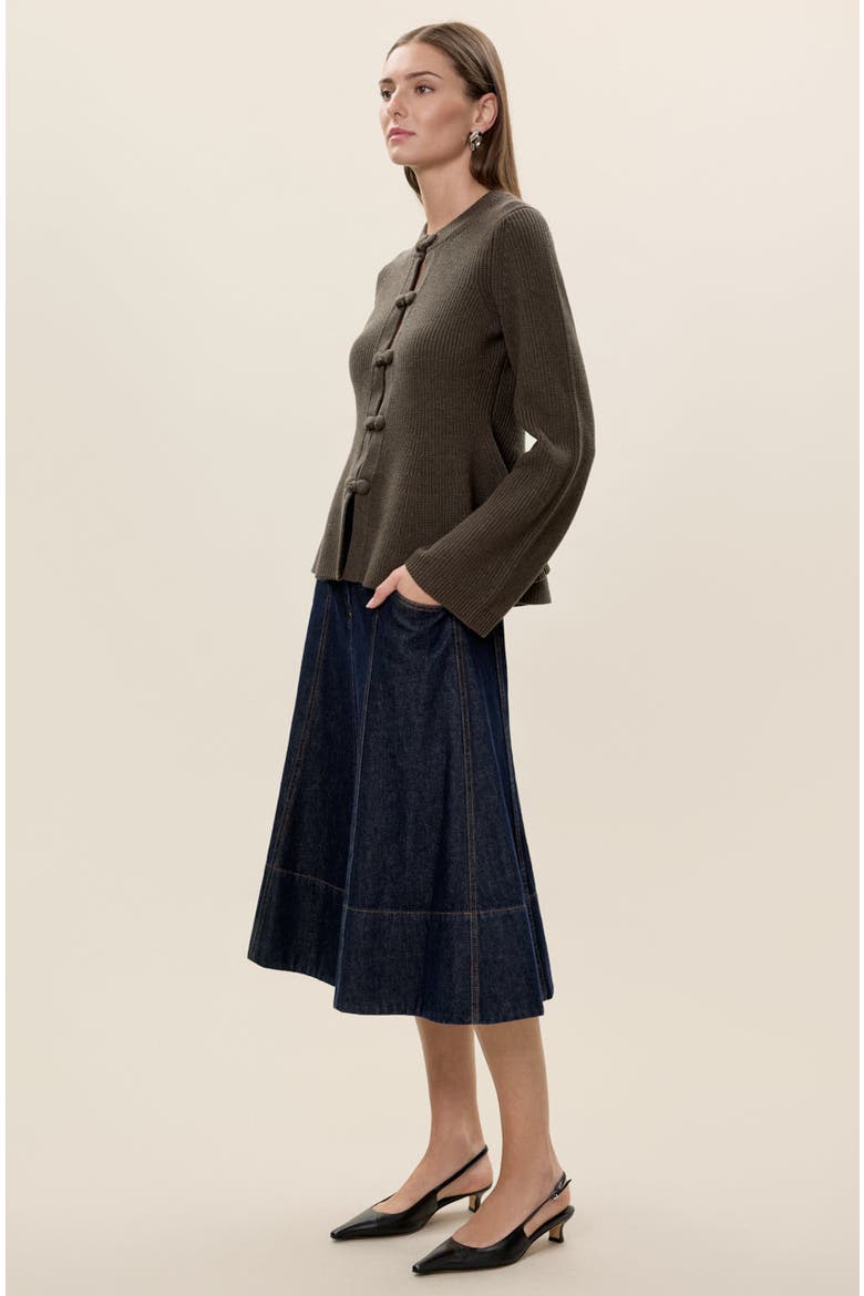 Rhea Knit Peplum Cardi, Alternate, color, Marled Olive