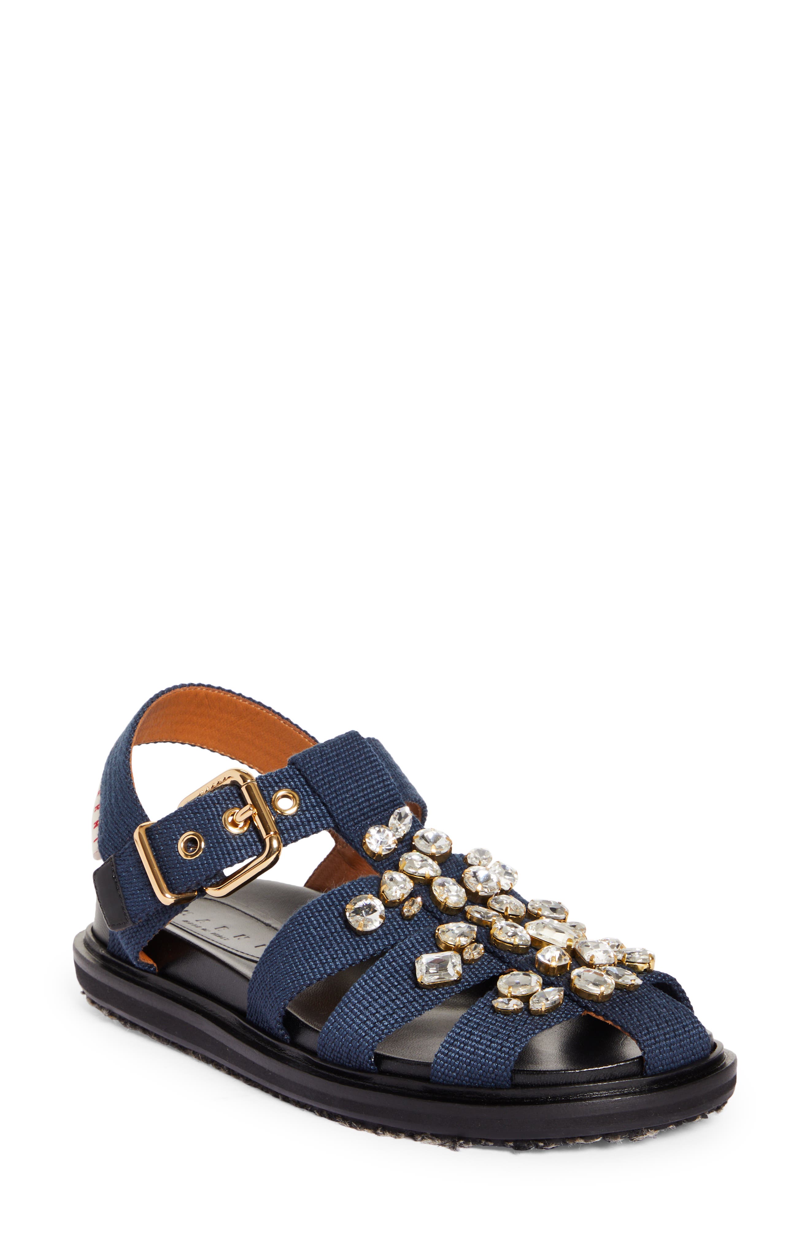 Marni Fussbett Crystal Embellished Fisherman Sandal, Main, color, 