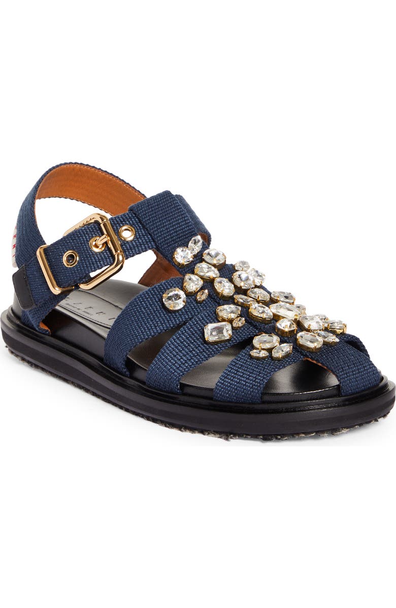 Marni Fussbett Crystal Embellished Fisherman Sandal, Main, color,