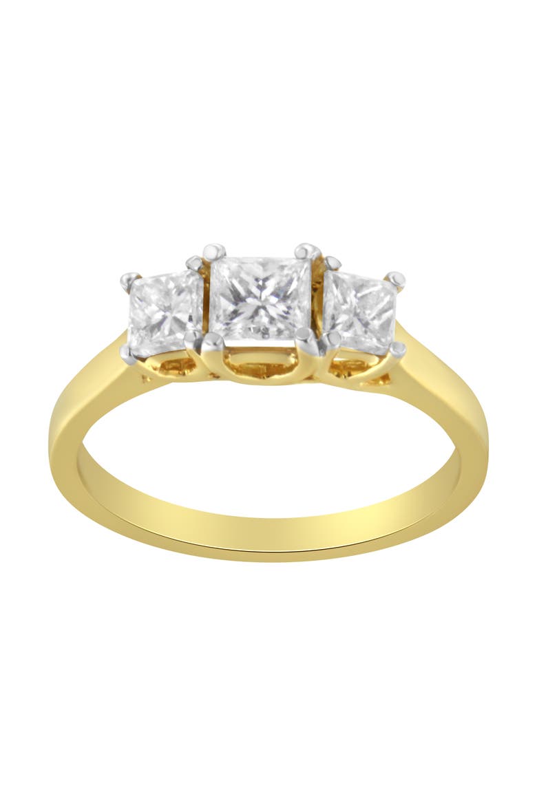 10K Yellow Gold Princess-Cut Diamond Three Stone Band Ring, Alternate, color, Yellow Gold