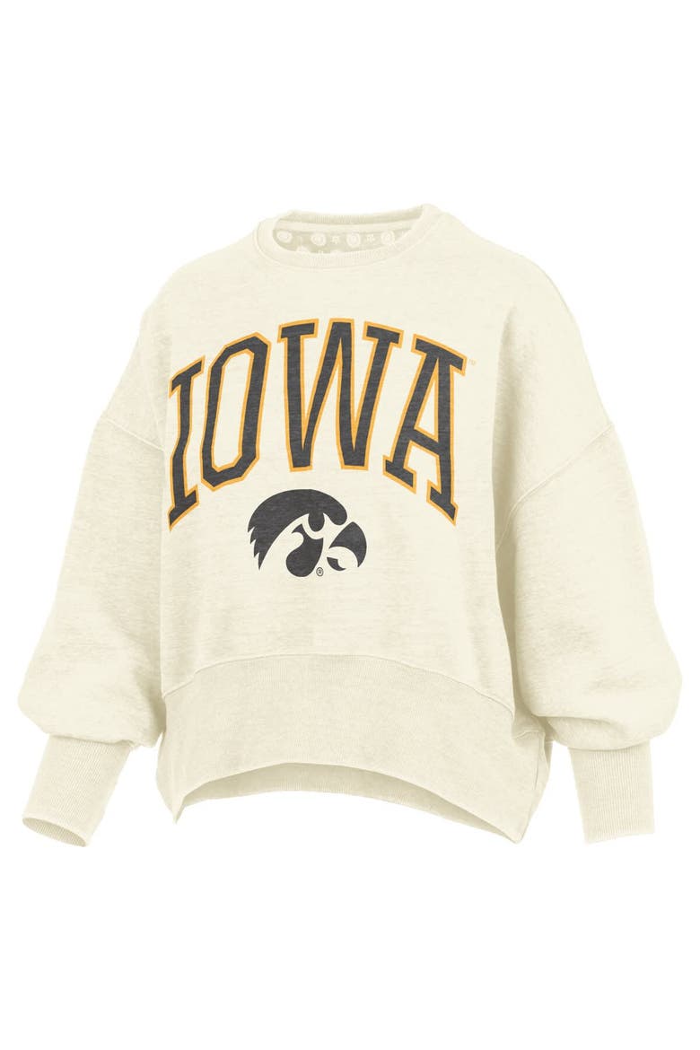 Women's Pressbox Natural Iowa Hawkeyes Oversized Waist-Length Crewneck Sweatshirt, Alternate, color, Natural