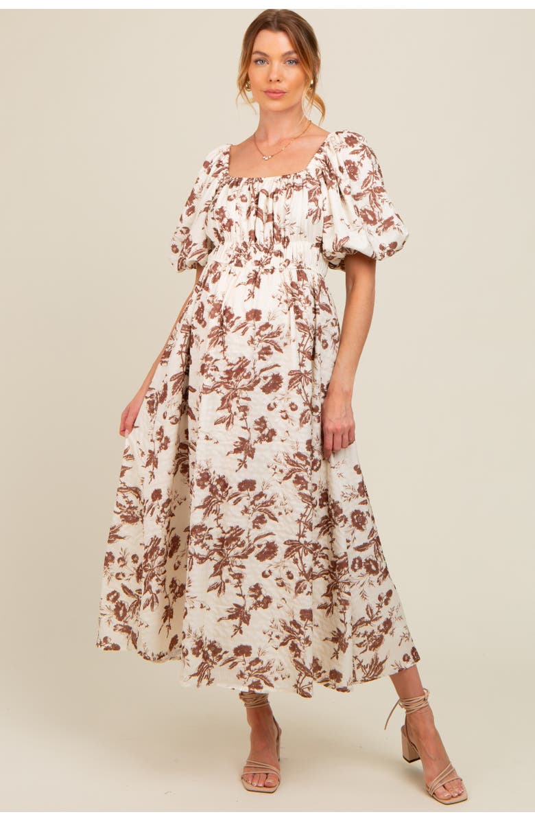 PinkBlush Floral Puff Sleeve Midi Dress, Alternate, color, Brown
