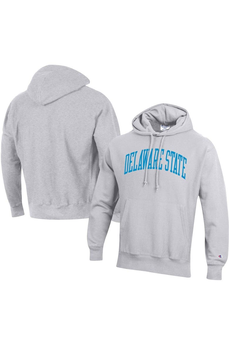 Men's Champion Gray Delaware State Hornets Tall Arch Pullover Hoodie, Main, color, Gray