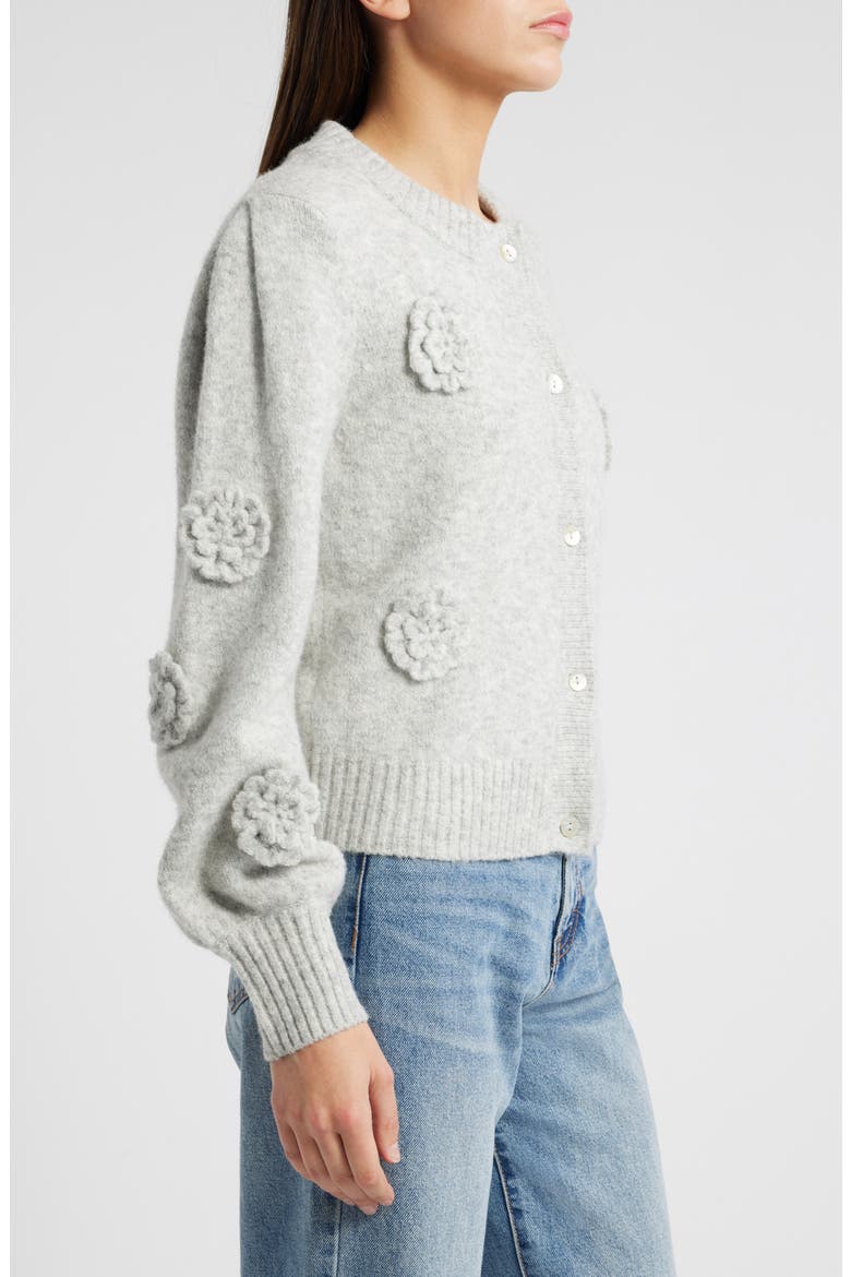 Francesca 3D Floral Embellished Cardigan, Alternate, color, HEATHER GREY