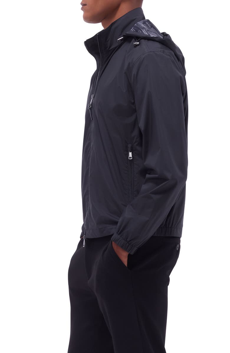 Bugatchi Water Repellent Packable Jacket with Removable Hood, Alternate, color, Black