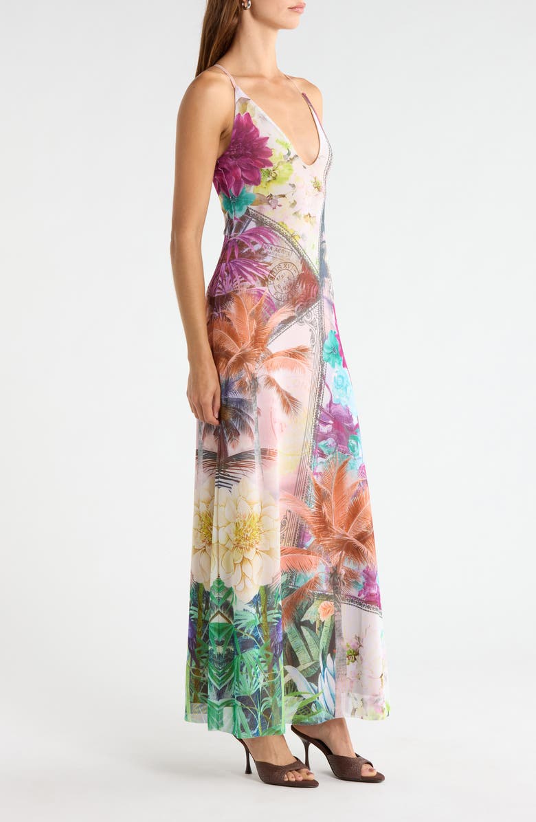 AFRM Romy Postcard Print Mesh Slipdress, Alternate, color, Vacation Tropic