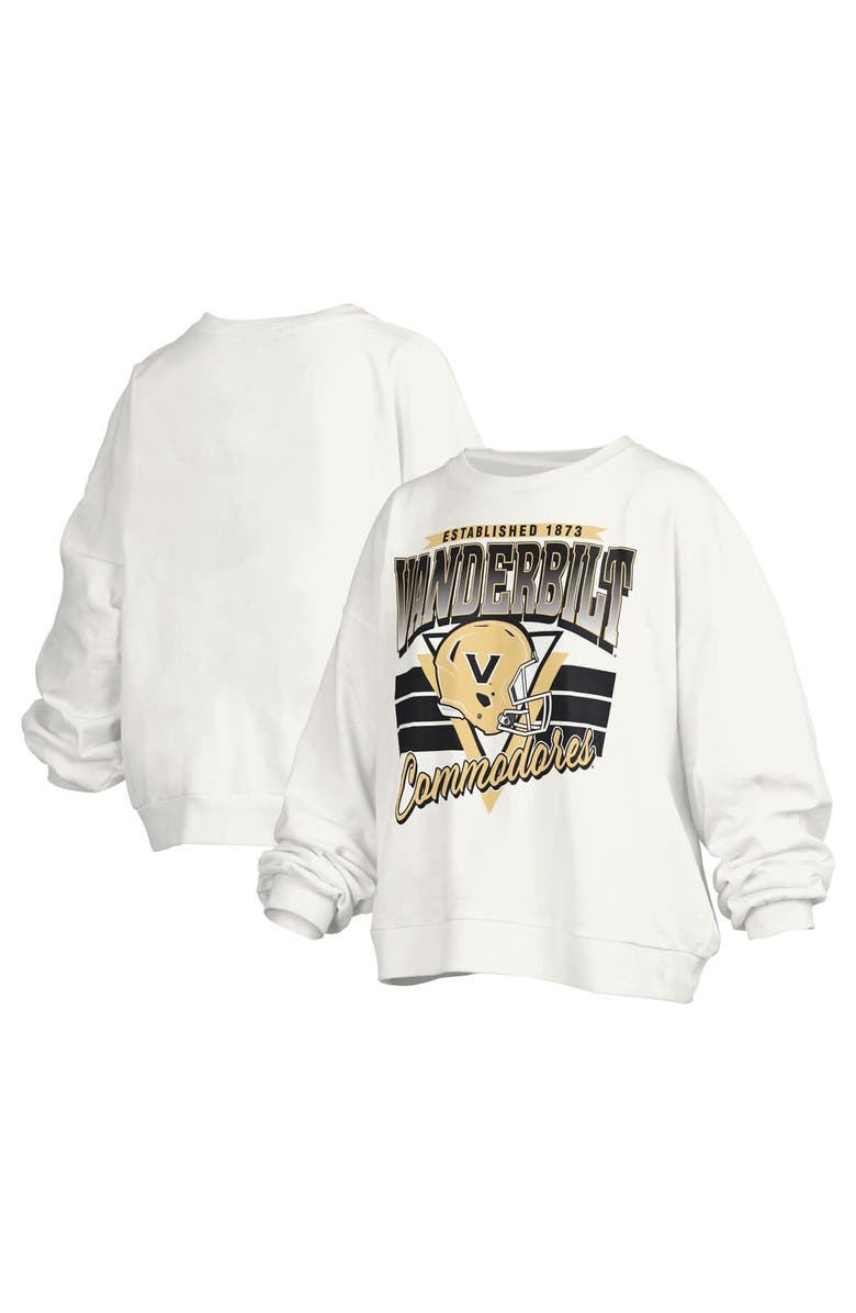 PRESSBOX Women's Pressbox White Vanderbilt Commodores Janice Retro Logo Oversized Pullover Sweatshirt, Main, color, White