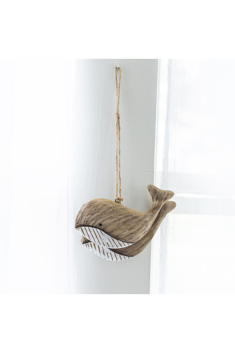 Carved Whale Decorative Accent Natural Wood & Jute, Alternate, color, Brown