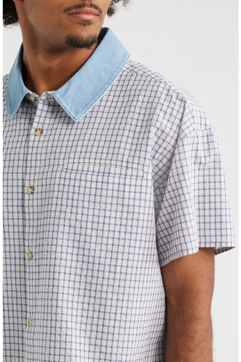 Contrast Collar Short Sleeve Button-Up Shirt, Alternate, color, SUMMER PLAID