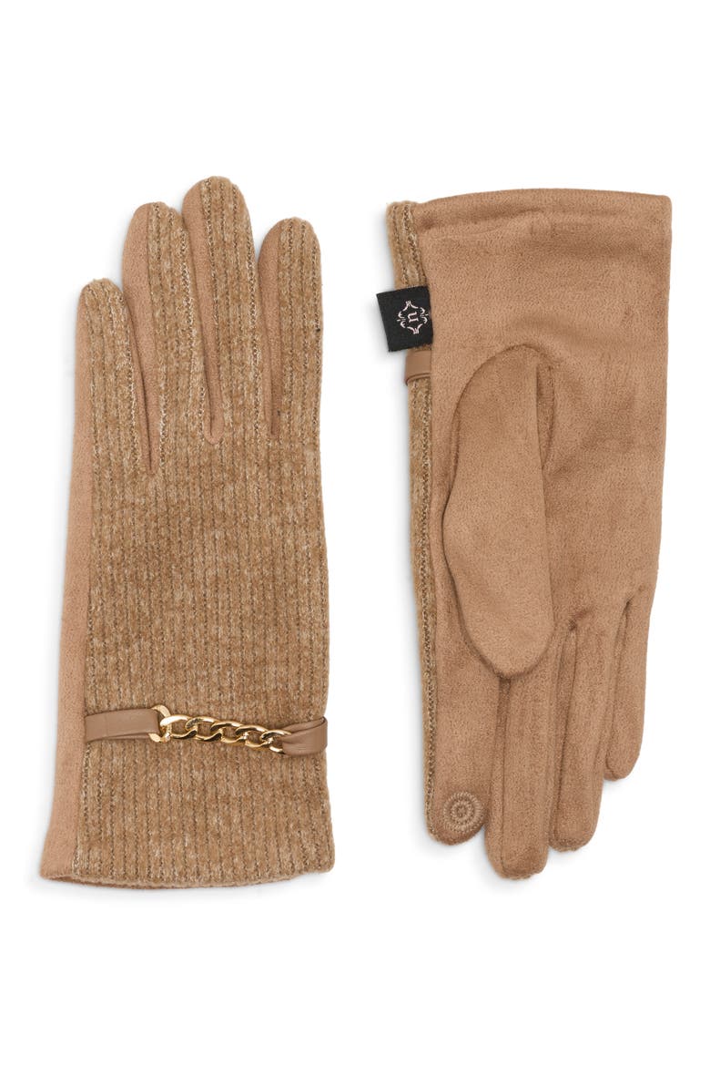 Chain Detail Ribbed Tech Gloves, Main, color, TAUPE