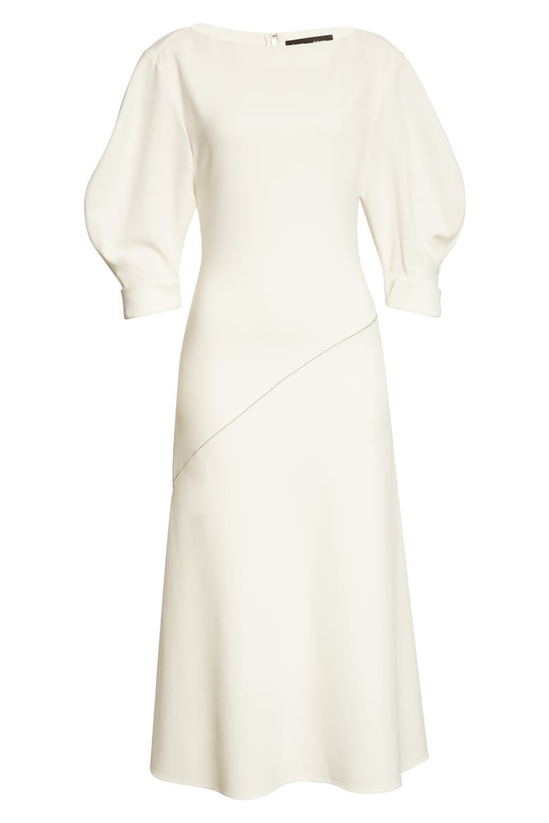 Puff Sleeve Crepe Dress, Alternate, color, OFF WHITE