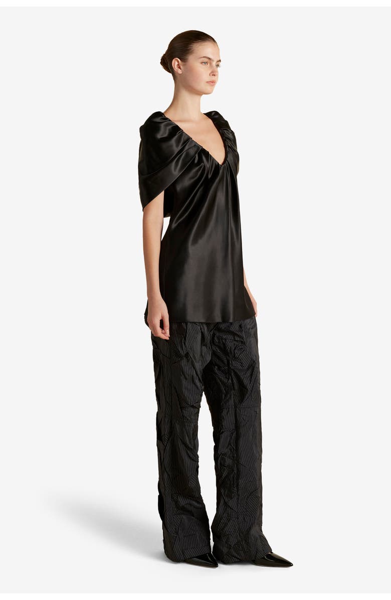 Marina Moscone Satin Top with Draped Neckline, Alternate, color, Black