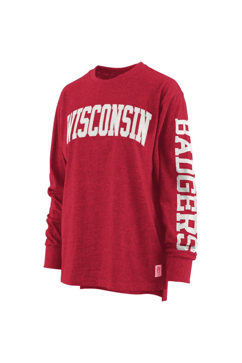 Women's Pressbox Heathered Red Wisconsin Badgers Two-Hit Canyon Long Sleeve T-Shirt, Alternate, color, Red