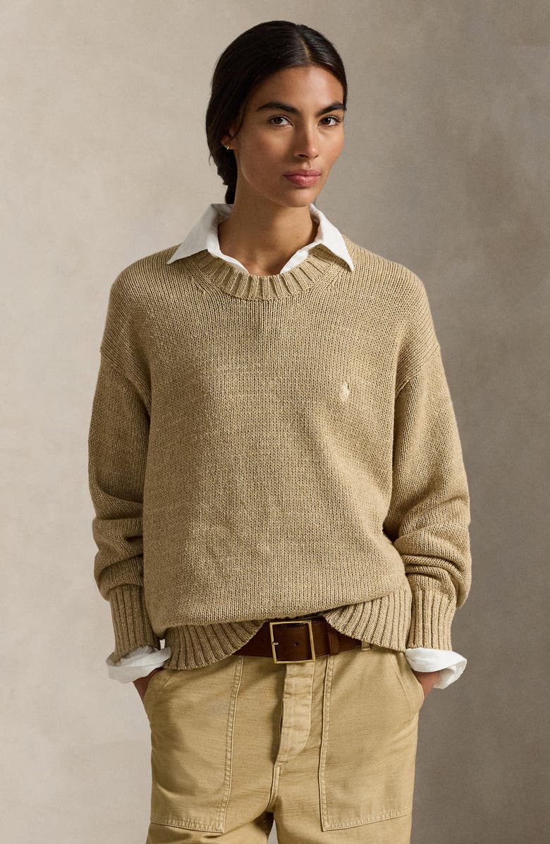 Polo Ralph Lauren Intarsia Knit Logo Sweater, Alternate, color, Tan Heather