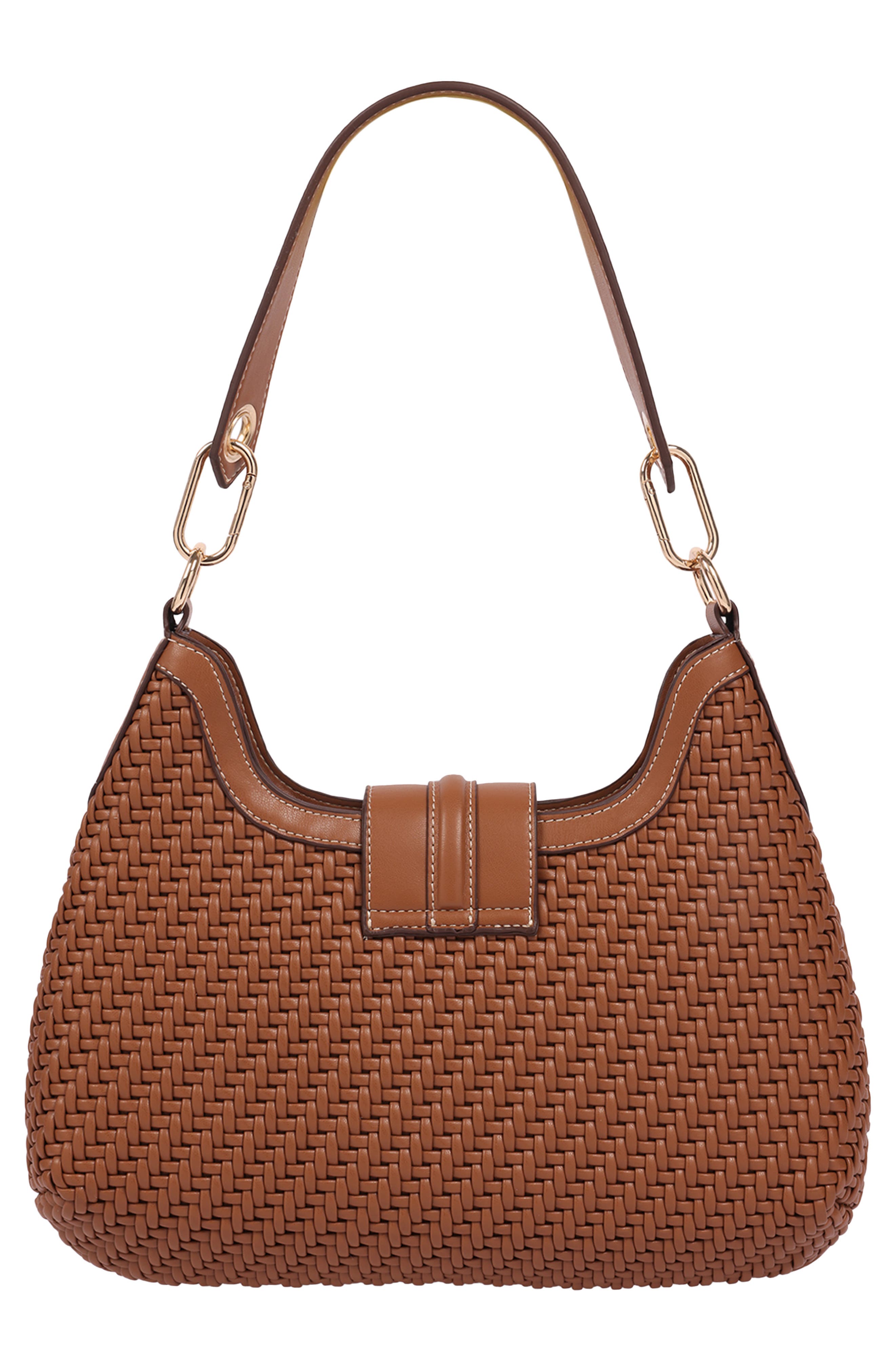 Tassel Tab Woven Faux Leather Hobo Bag, Alternate, color, COGNAC