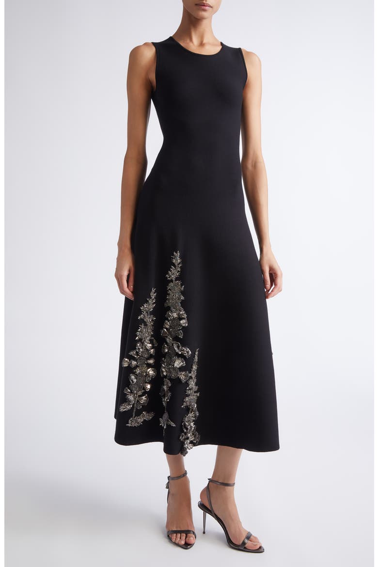 Foxglove Embroidered Sleeveless Fit & Flare Dress, Alternate, color, BLACK
