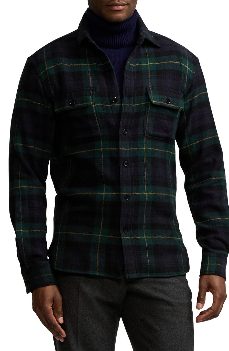 Ralph Lauren Purple Label Plaid Wool & Cashmere Flannel Button-Up Shirt, Main, color, 