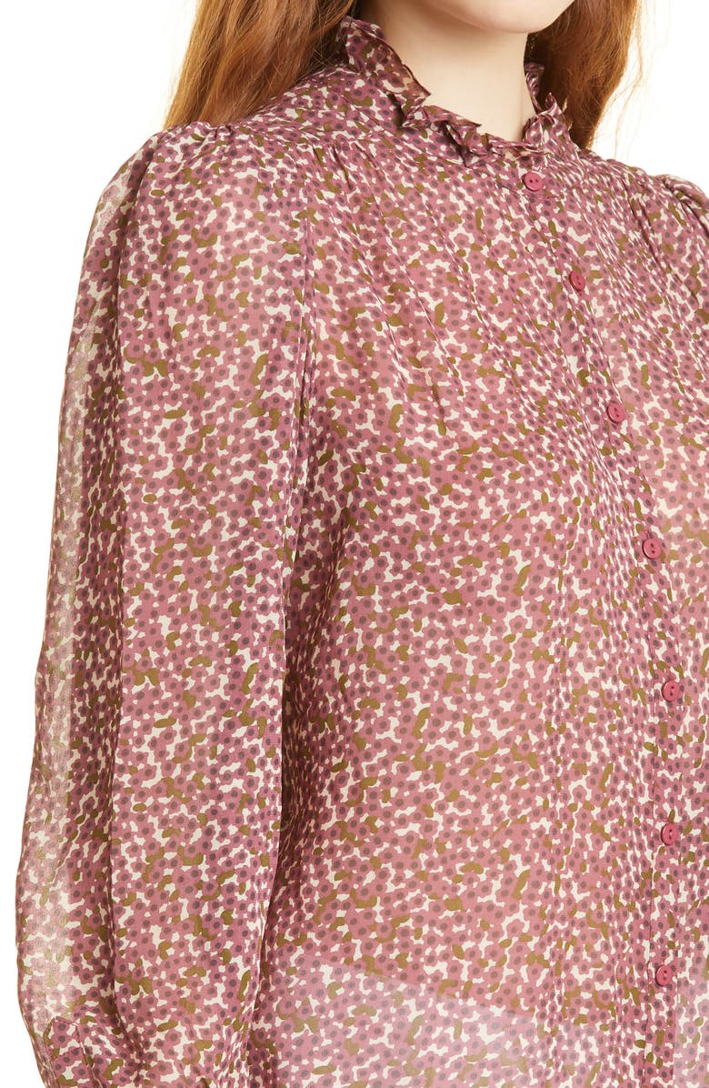 ba&sh Print Ruffle Trim Button-Up Blouse, Alternate, color, 