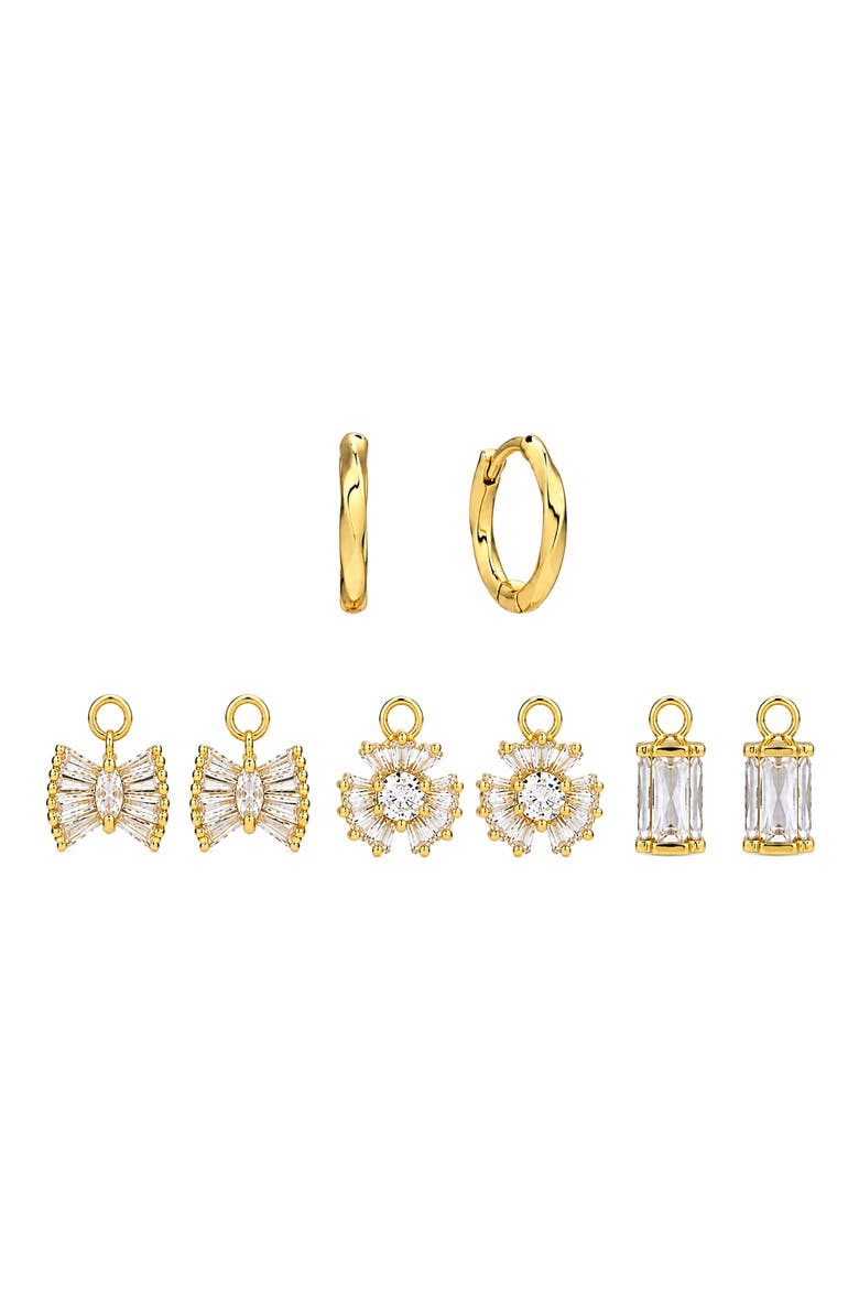 Bow and Bloom Charm Huggie Hoop Earrings, Main, color, GOLD