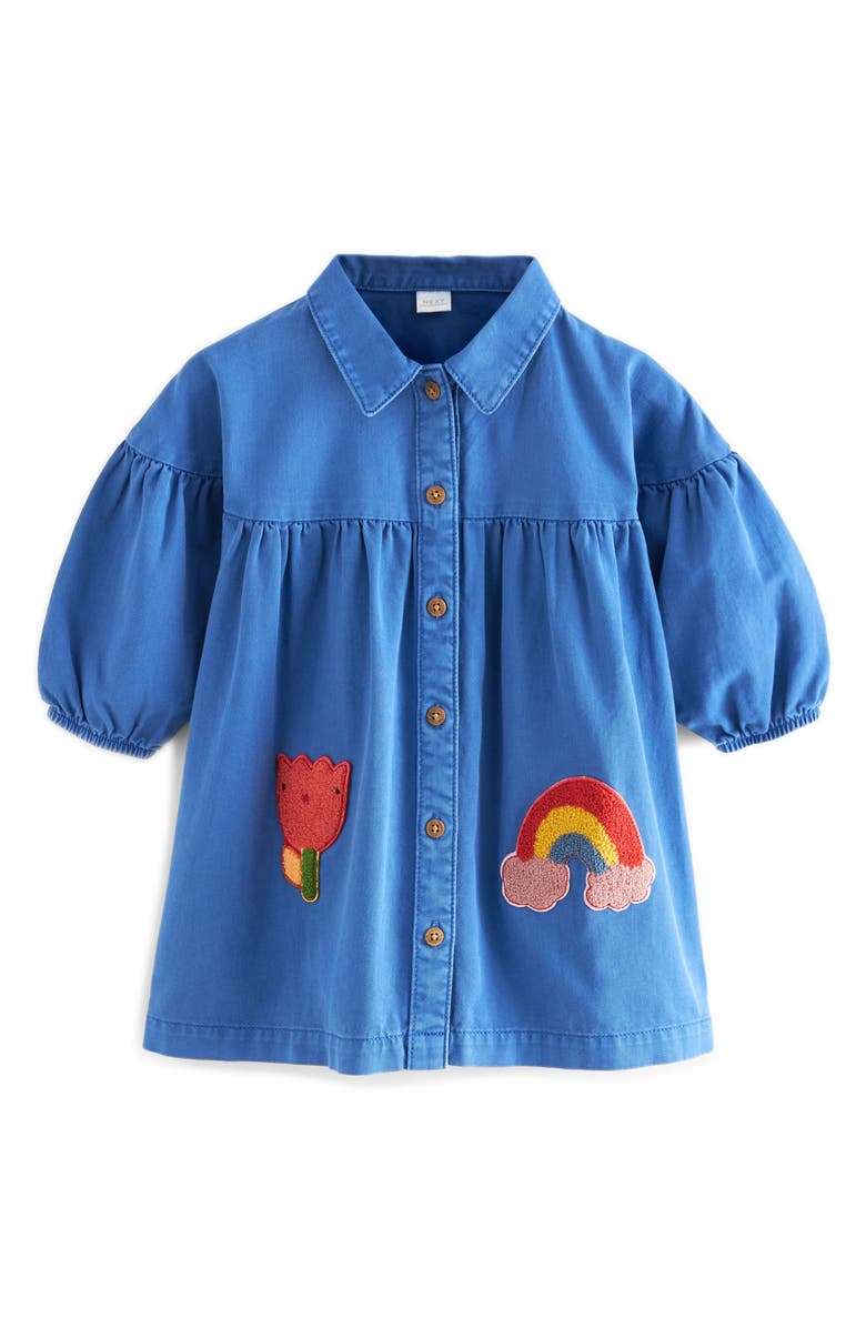 NEXT Kids' Appliqué Cotton Shirtdress, Main, color, Blue
