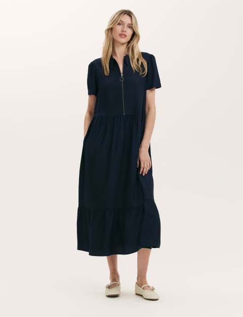 Orion Zip Front Midi Shirt Dress