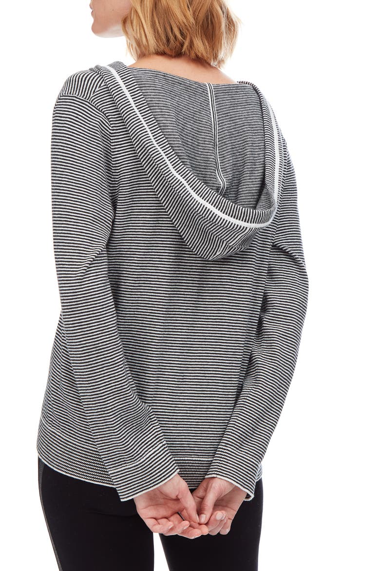 Stripe Cotton & Cashmere Hoodie, Alternate, color, DARK CHARCOAL MARL/ PORCELAIN