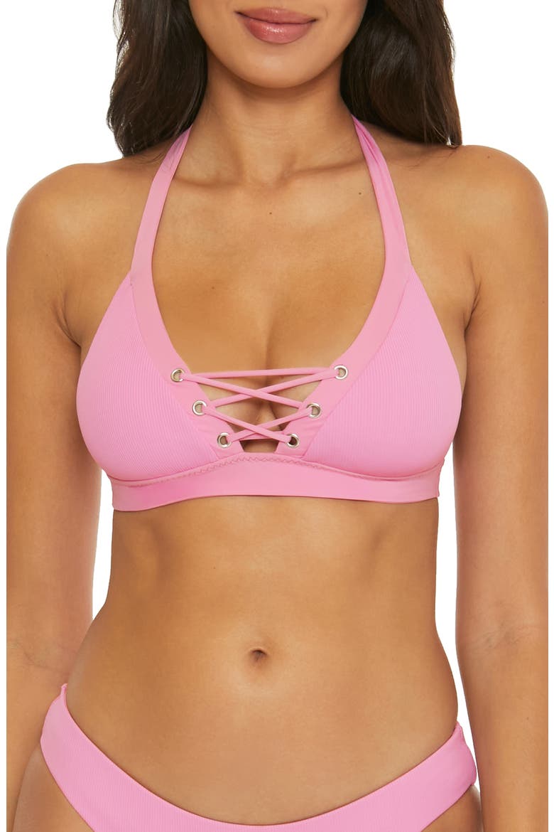 Modern Edge Lace-Up Bikini Top, Main, color, ROSY