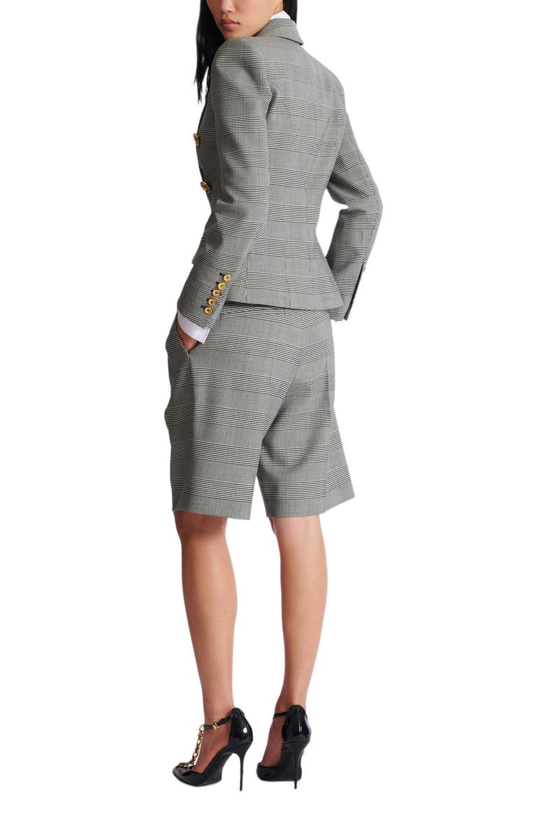 Balmain 6-button jacket in Prince of Wales jacquard, Alternate, color, Black