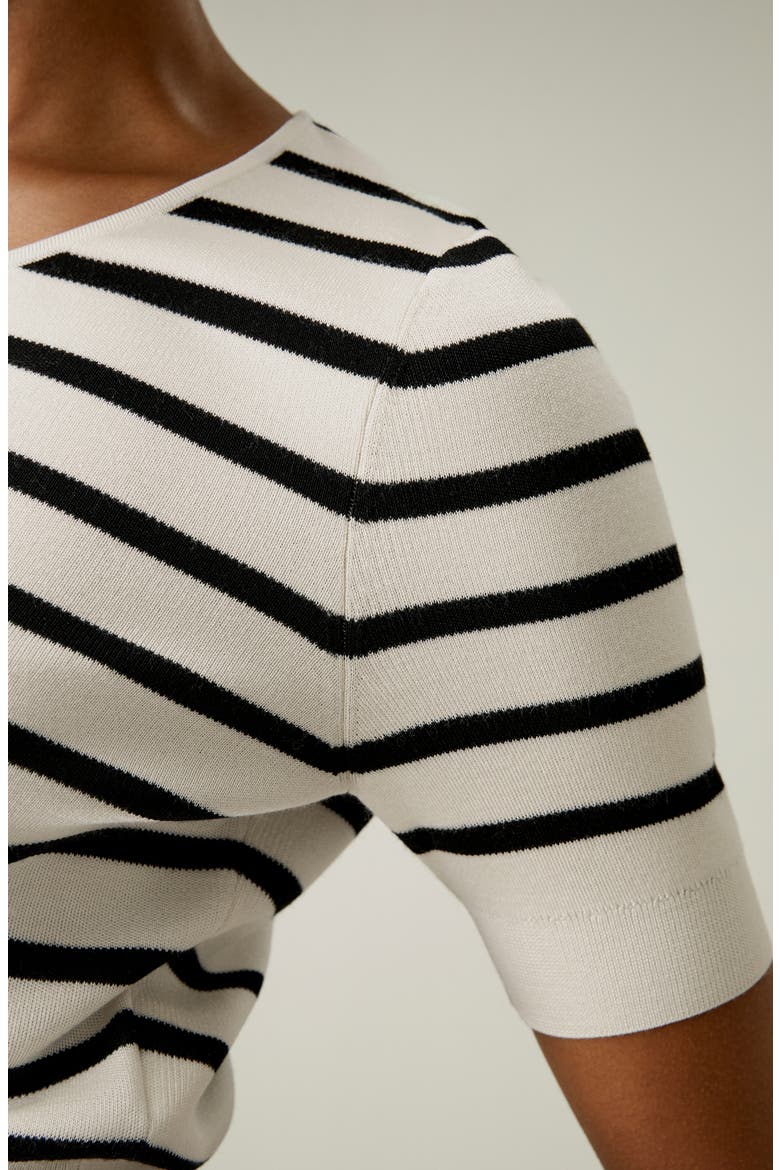 Silk Striped Cropped Knit Top, Alternate, color, White With Black Stripes