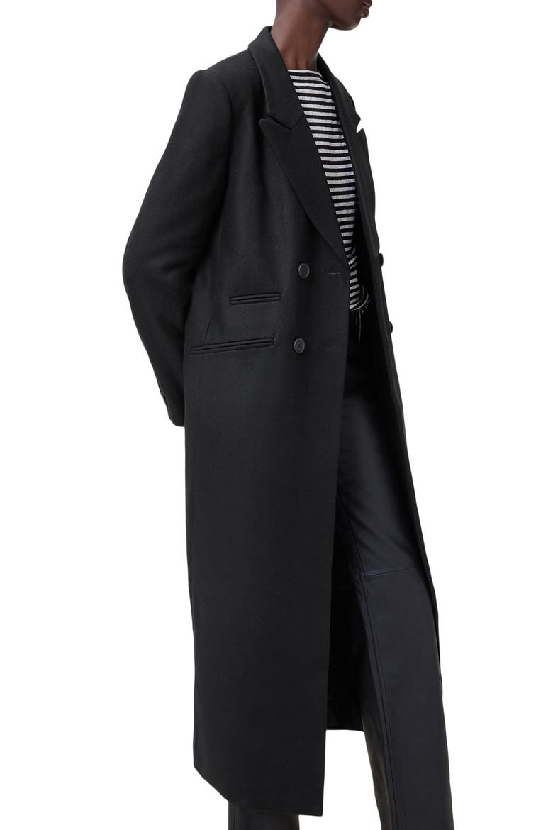 Ellen Double Breasted Wool Blend Coat, Alternate, color, BLACK