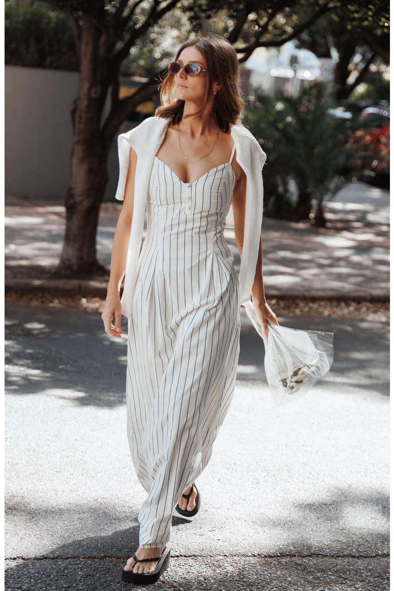 Jordin Striped Cotton Maxi Dress, Alternate, color, IVORY/ BLUE STRIPE