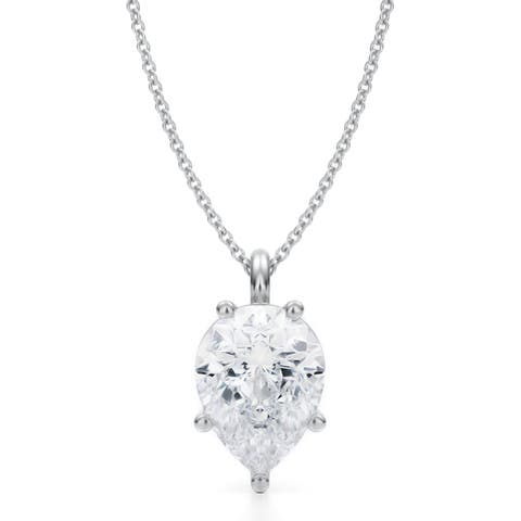 Pear Solitaire Lab Diamond Pendant Necklace 14K 3.50ct