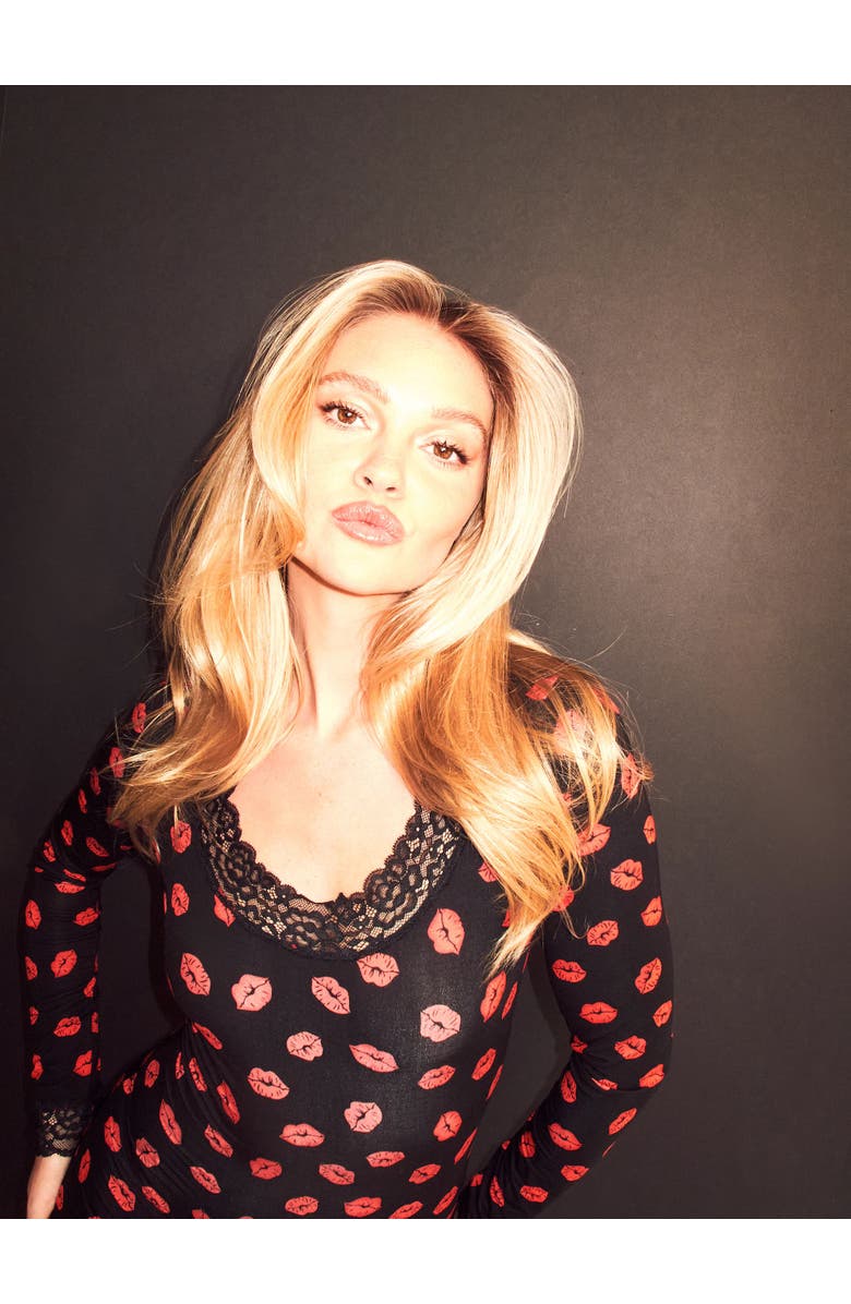 Adore Me Abbi Long Sleeve Romper, Alternate, color, Novelty Black