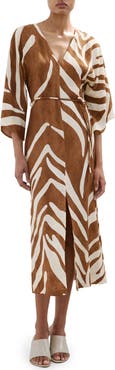 MANGO Print Tie Waist Midi Dress
