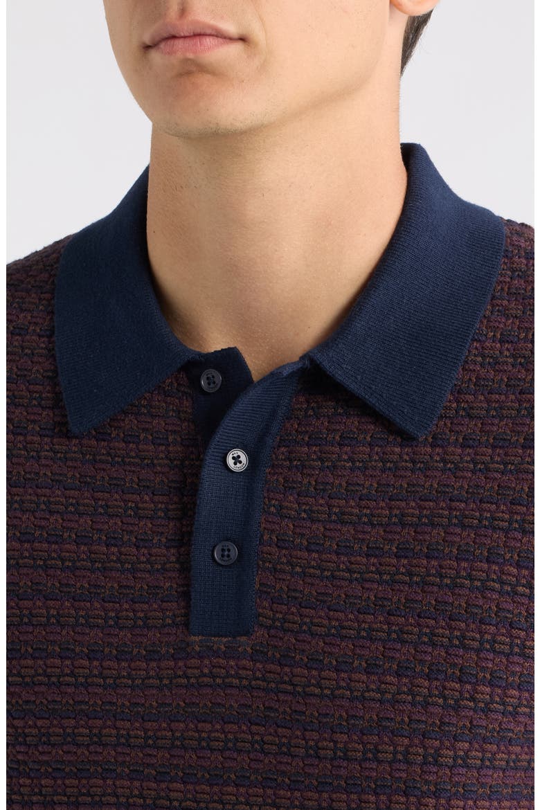 Oban Long Sleeve Mini Geometric Jacquard Polo, Alternate, color, BROWN / NAVY
