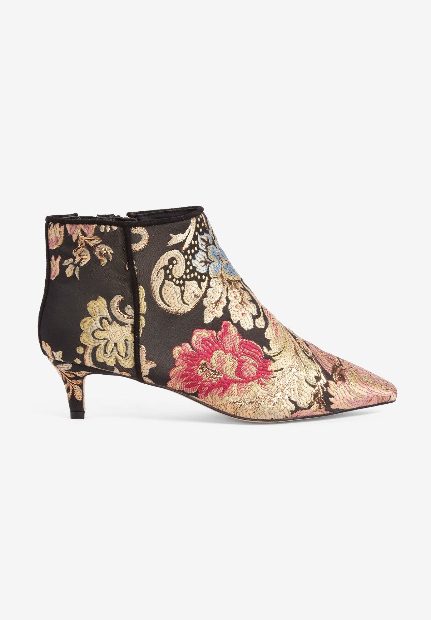 The Meredith Patterned Bootie, Alternate, color, FLORAL METALLIC
